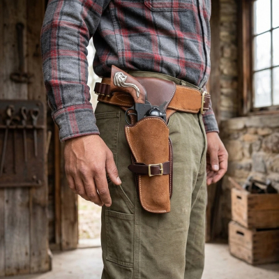 Brown Western Leather Revolver Holster Belt with Ammo Loops