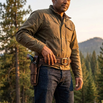 Brown Western Leather Revolver Holster Belt with Cartridge Loops