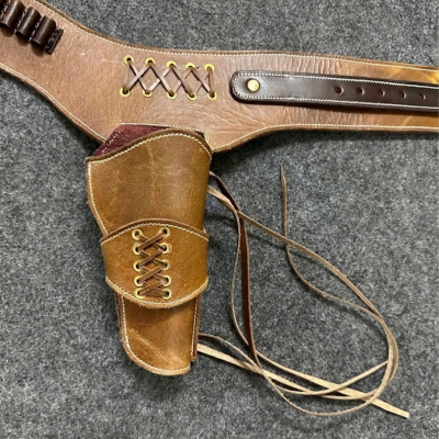Brown Western Leather Revolver Holster Cartridge Belt
