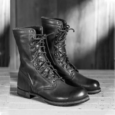 Handmade Black Combat Leather Boots