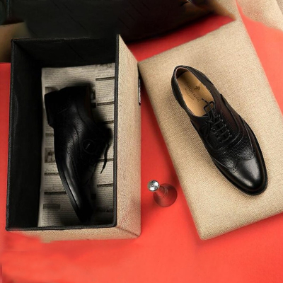 Handmade Black Leather Oxford Shoes