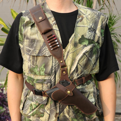 Brown Leather Chest Rig Holster With Ammo Holder