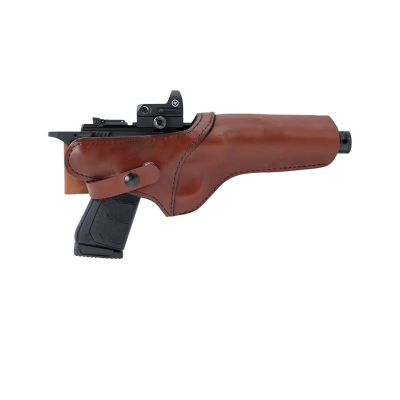 Brown Leather Ranch Belt Holster With Retention Strap