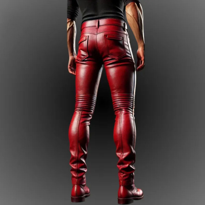 Handmade Men’s Red Leather Biker Pants