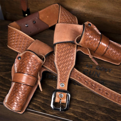 Champion Rig – Leather Gun Belt with Double Holster | Open Top OWB Leather Western Holster