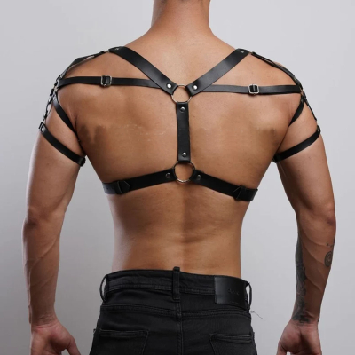 Men’s Leather Chest Harness – Festival Dance Outfit, Burning Man Costume, Bulldog Style Fashion Accessory