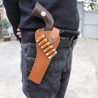 Vintage Western Leather Revolver Holster with Cartridge Loops