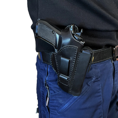 Black Leather OWB CZ 82 Holster With Mag Pouch