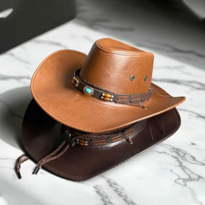 Faux Leather Western Cowboy Hat