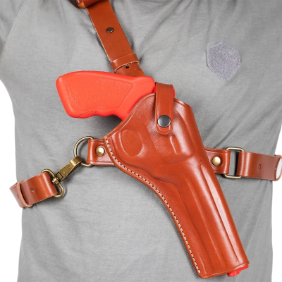Brown Leather Chest Holster with Thumb Break