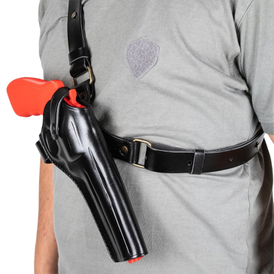Black Leather Chest Holster with Thumb Break