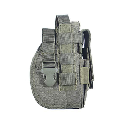 Green Nylon MOLLE Hunting Holster With Mag Pouch front view showing right hand draw profile and side accessory pouch