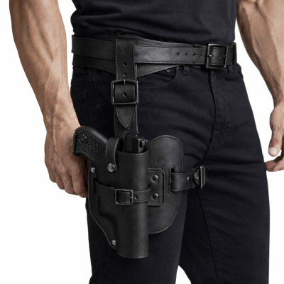Black Leather Drop Leg Hunting Holster