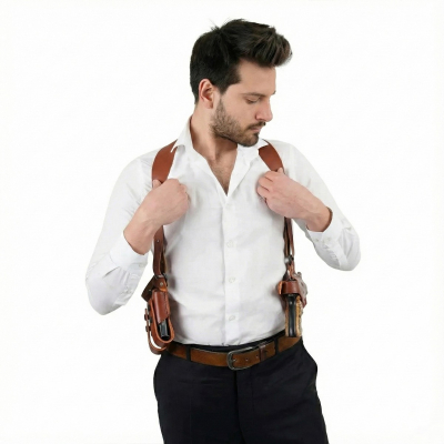 Handcrafted Leather Shoulder Holster for Concealed Carry – Adjustable Fit