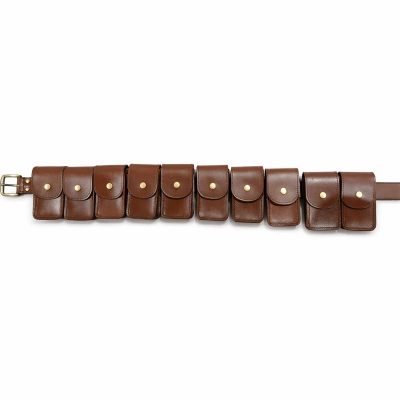 Handmade Brown Leather Utility Pouch Belt with 10 Pockets