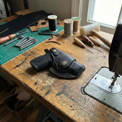 Black Leather Holster with Horizontal Draw