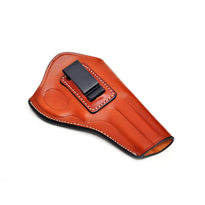 Brown Leather IWB Revolver Holster with Steel Clip