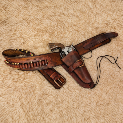 Western Leather Buscadero Gunbelt with Revolver Holster and Cartridge Loops
