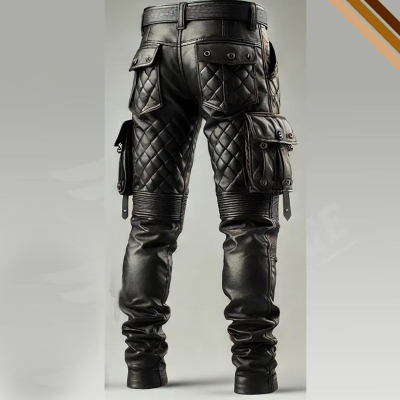 Gothic Quilted Cargo Biker Leather Pants