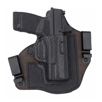 Hybrid OWB belt holster front profile showing molded shell