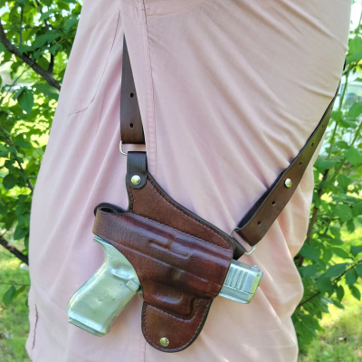 Dark Brown Leather Double Mag Horizontal Shoulder Holster