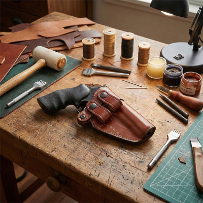 Brown IWB Leather Revolver Holster with Reinforced Mouth