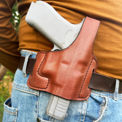 Premium Handcrafted OWB Leather Gun Holster - Custom Molded Leather Holster Perfect Fit and Security with Reinforced Steel Thumb Break