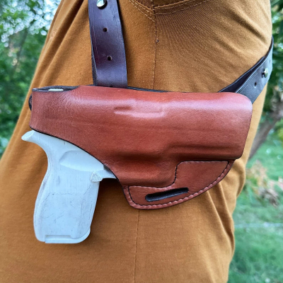 Handmade Leather Horizontal Shoulder Holster – Open-Top, Convertible OWB