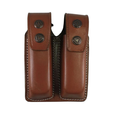Double Magazine Brown Pouch for 9mm | Handmade Leather Dual Mag Holder | Fits Glock, Beretta, Sig, CZ, Taurus, S&W