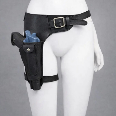 Lara Croft Inspired Black Leather Thigh Holster