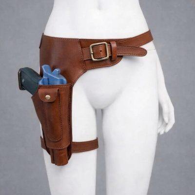Lara Croft Inspired Brown Leather Thigh Holster