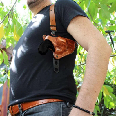 Brown Leather Horizontal Shoulder Holster With Bullet Carrier