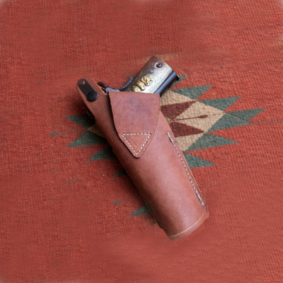 Brown Leather Thumb Break OWB Holster with Magazine Pouch