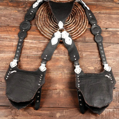 Leather Holster Bag – Burning Man Style Leather Belt with Pocket Holster & Labradorite Gemstone