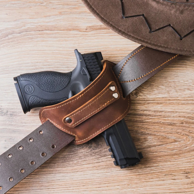 Leather Slider Holster – Gun Belt Slide Holster for Revolvers & Pistols (Fits Smith & Wesson Models)