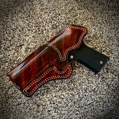 Mahogany Leather IWB Holster With Engraved Clip