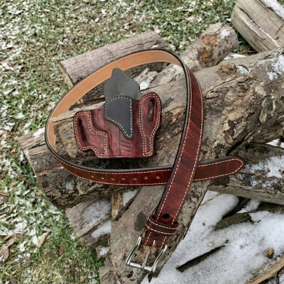 Mahogany Leather OWB Holster With Matching Gun Belt