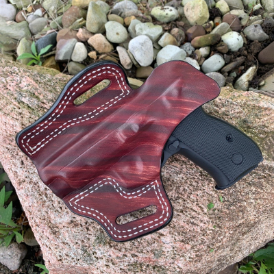 Mahogany Woodgrain Finish OWB Leather Belt Holster