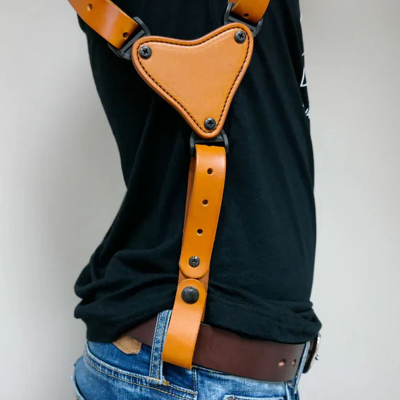 Tan Leather Horizontal Shoulder Rig with Harness Connector