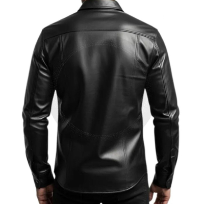 Men’s Quilted Snap-Front Leather Shirt