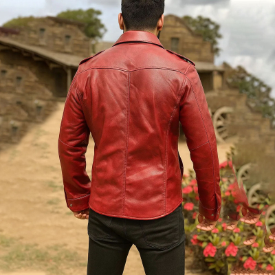 Men’s Red Distressed Biker Leather Shirt