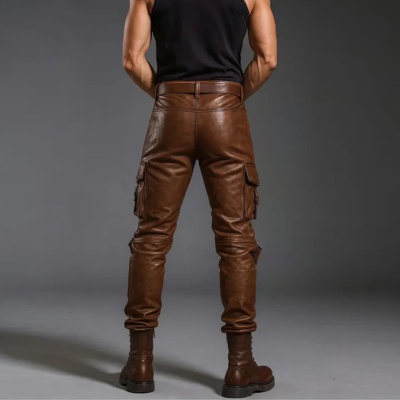 Men’s Red Leather Biker Pants