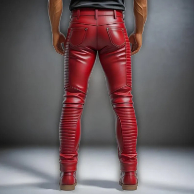 Men’s Red Cowhide Leather Pants