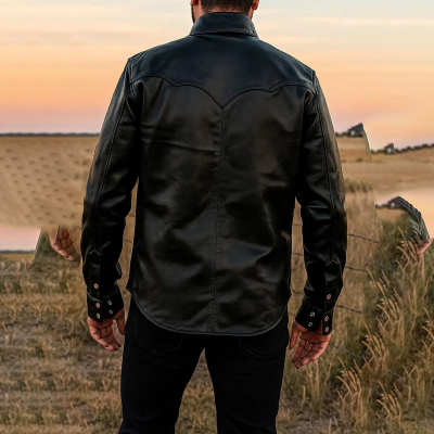 Men’s Black Cowhide Biker Leather Shirt