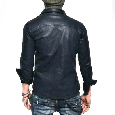 Men’s Black Lambskin Leather Shirt