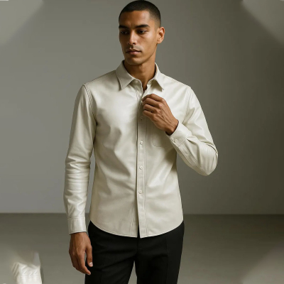 Men’s White Sheepskin Leather Shirt