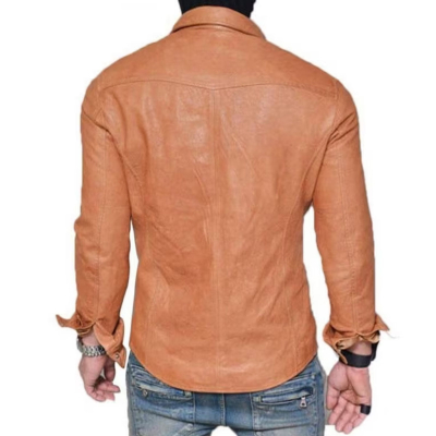 Men’s Brown Lambskin Leather Shirt