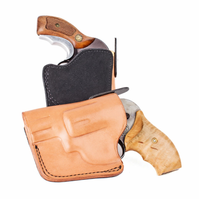 Natural Leather Pocket Holster With Stealth Hook front view showing molded pocket profile and smooth natural leather