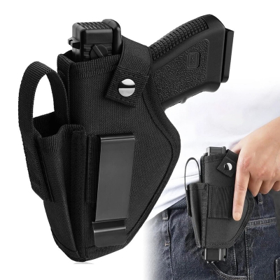 Black Nylon Universal Gun Holster with Magazine Pouch
