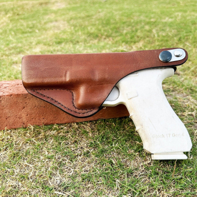 Brown IWB Leather Holster – Steel Belt Clip, Reinforced Thumb Break